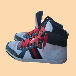 Gucci Men's White High Top Shoes Natural, Green & Red, 10